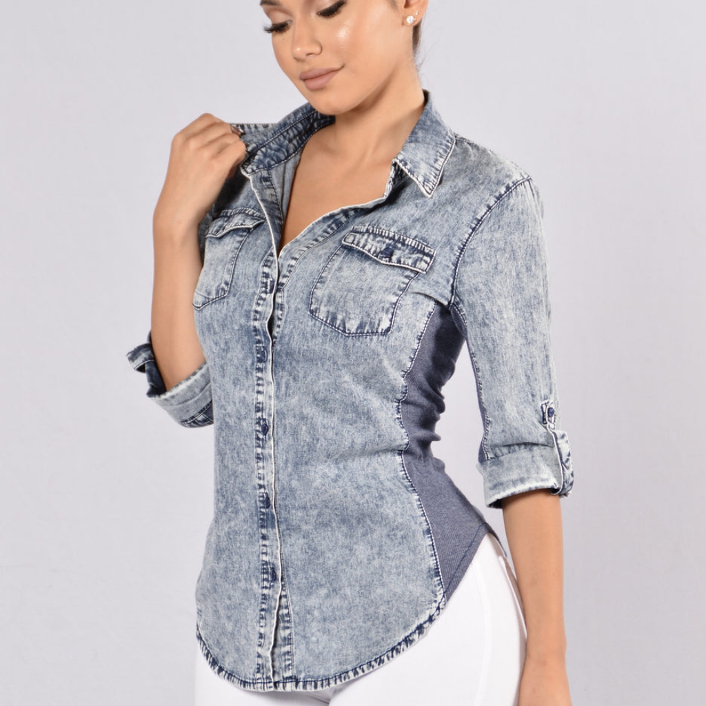 Ribbed Chambray Button Down
